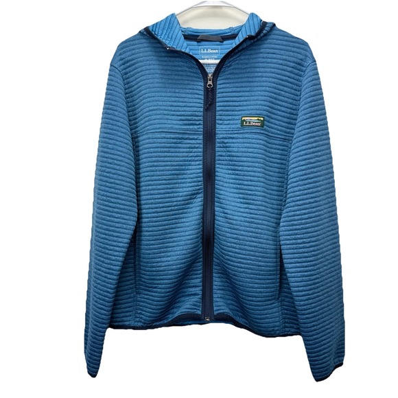LL Bean Blue Hooded Airlight Knit Full Zip Pockets Lightweight Outdoor MEDIUM - Picture 2 of 10